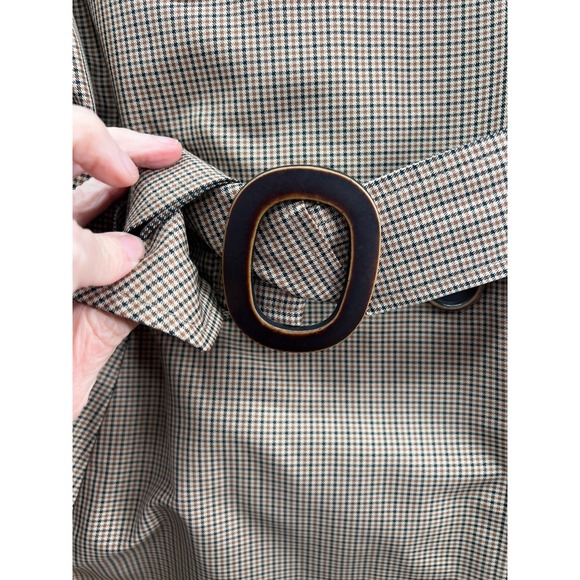 TeenFlo Jacket Womens Sz 8 Plaid Double Breasted Trench Coat Belted Tan - Picture 3 of 13